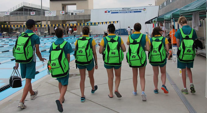 Australian team wear their Electric Lime backpacks Australian team wear their Electric Lime backpacks