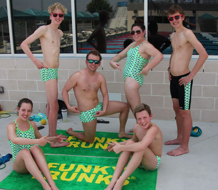 Australian team wear their Golden Arms Funkitas and Funky Trunks Australian team with their Still Brazil towels